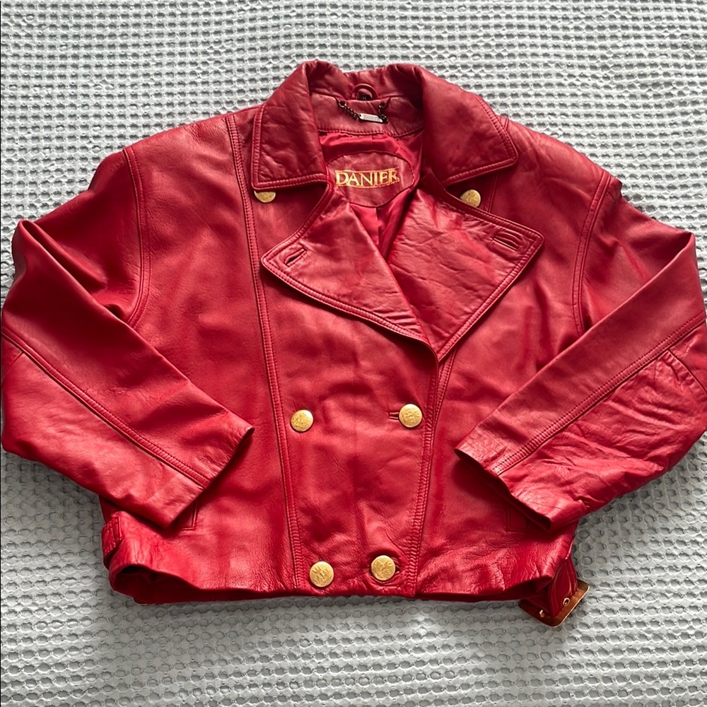 Danier Red and Gold Leather Jacket Double-Breasted Style